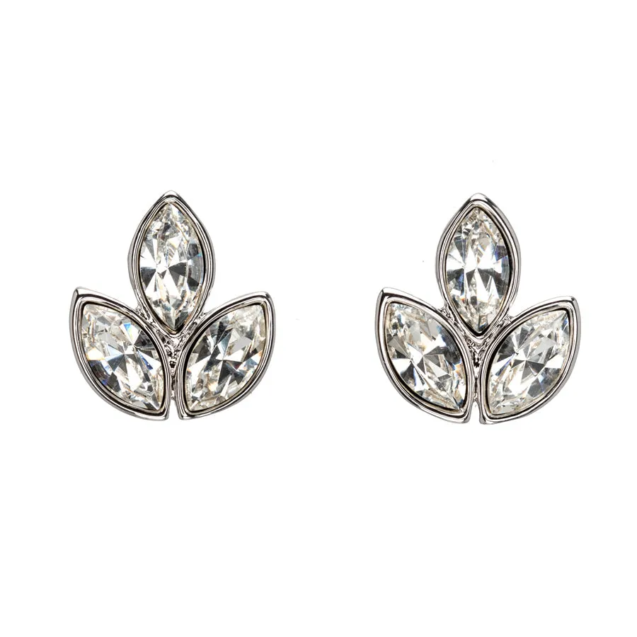 Crystal Triplet Leaf Stud Earrings