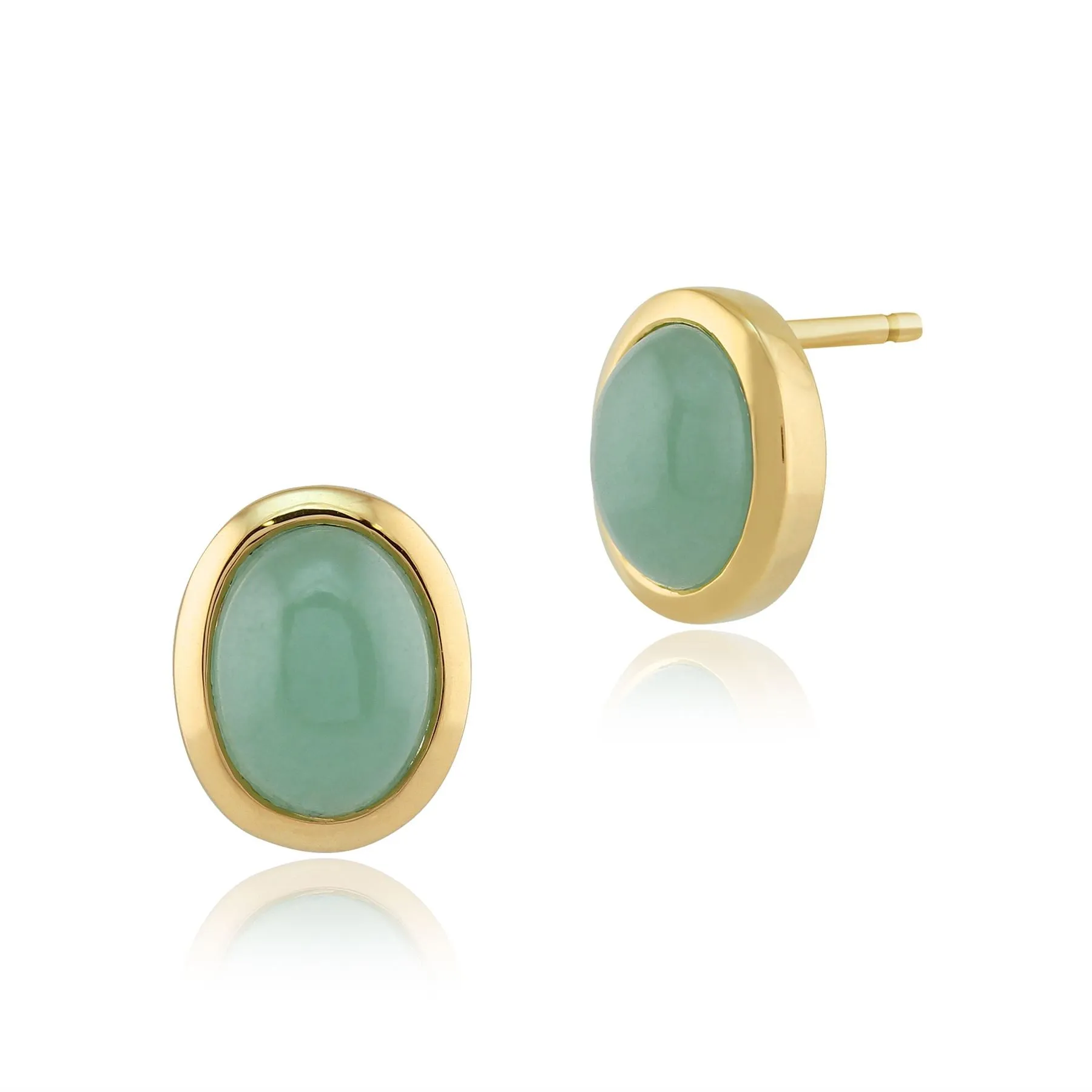 Damen 375 Gold 9ct Gelbgold Oval Jade Classic Satz Ohrstecker Grün 10x8mm