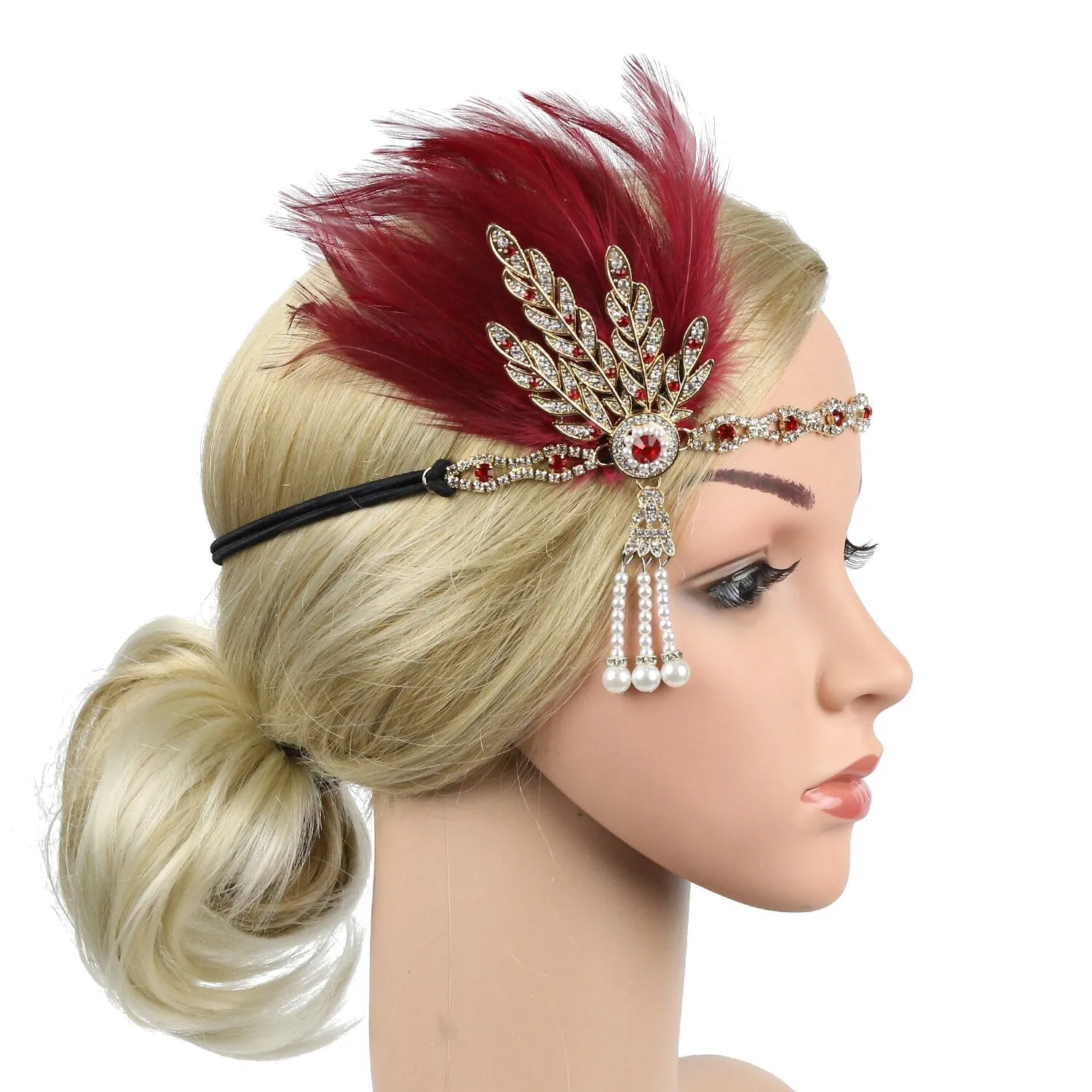 deanwangkt 1920S Flapper Headband Feather Headpiece Roaring 20S Great Gatsby Inspired Leaf Medallion Pearl Headband Women Hair Accessories