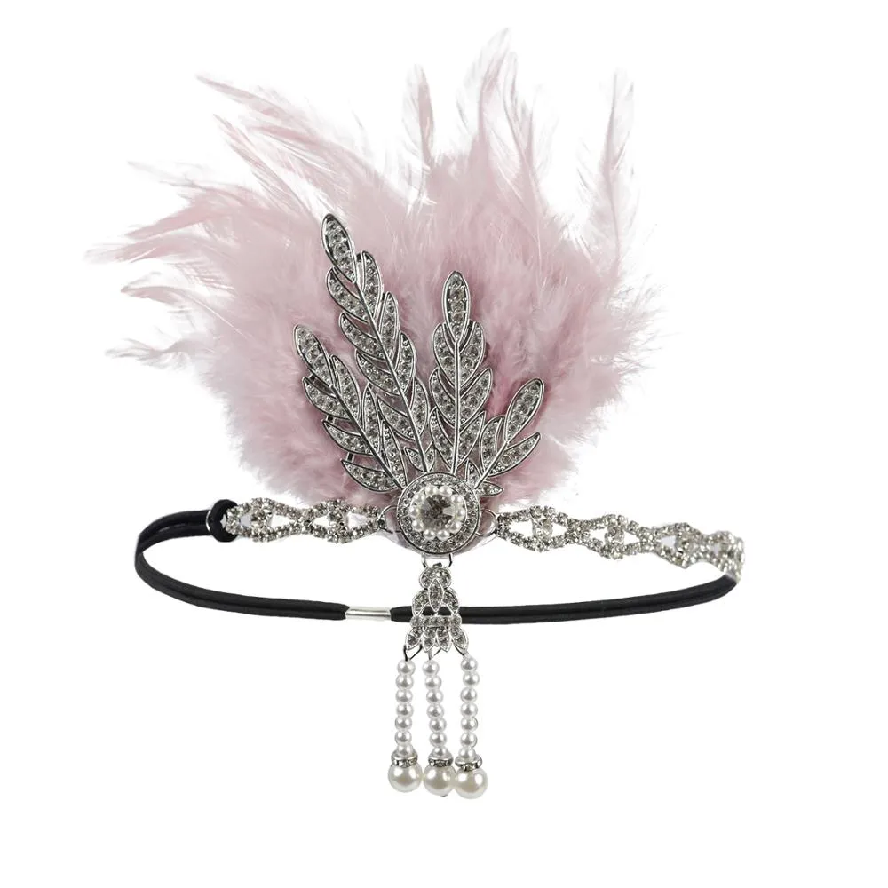 deanwangkt 1920S Flapper Headband Feather Headpiece Roaring 20S Great Gatsby Inspired Leaf Medallion Pearl Headband Women Hair Accessories