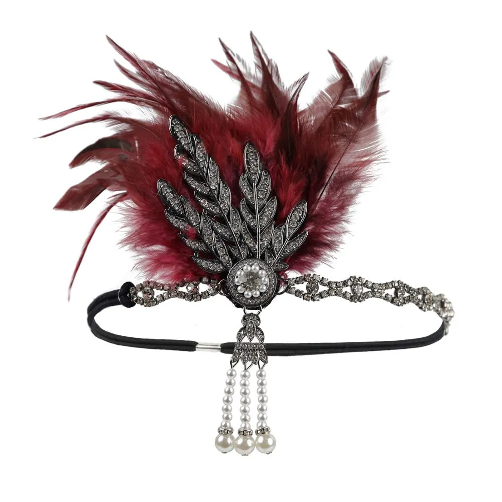 deanwangkt 1920S Flapper Headband Feather Headpiece Roaring 20S Great Gatsby Inspired Leaf Medallion Pearl Headband Women Hair Accessories