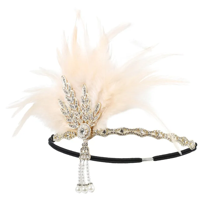 deanwangkt 1920S Flapper Headband Feather Headpiece Roaring 20S Great Gatsby Inspired Leaf Medallion Pearl Headband Women Hair Accessories