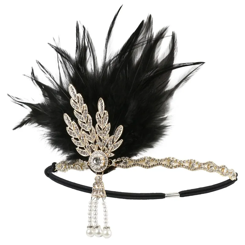 deanwangkt 1920S Flapper Headband Feather Headpiece Roaring 20S Great Gatsby Inspired Leaf Medallion Pearl Headband Women Hair Accessories