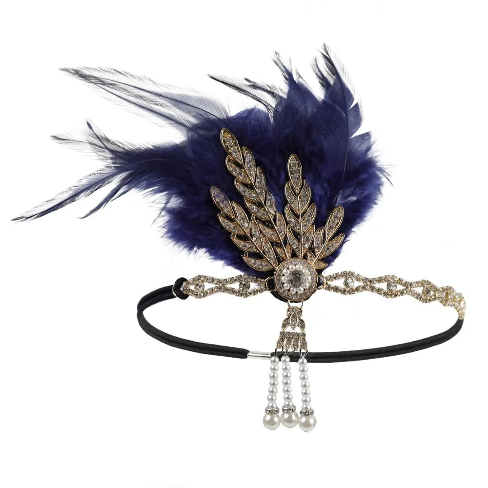 deanwangkt 1920S Flapper Headband Feather Headpiece Roaring 20S Great Gatsby Inspired Leaf Medallion Pearl Headband Women Hair Accessories