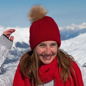 Deep Red Cable Knit Faux Fur Bobble Hat