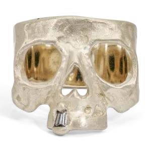 Diamond Snaggletooth Skull Ring in White - Size 7 - 11540