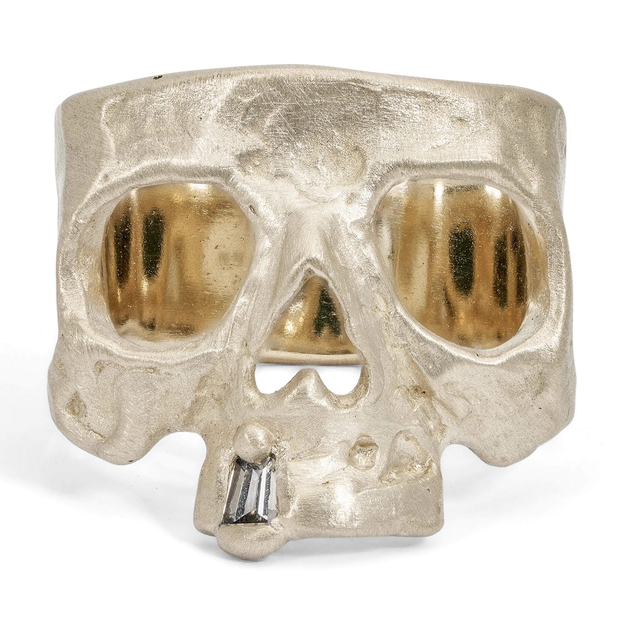 Diamond Snaggletooth Skull Ring in White - Size 7 - 11540