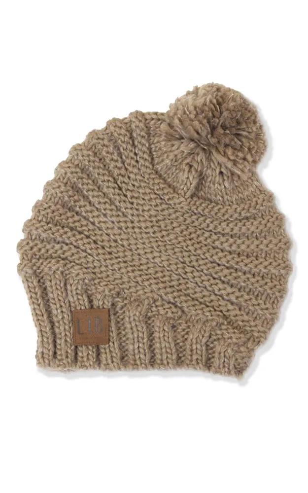 EAH9180 Stripe Knit Pompom Hat