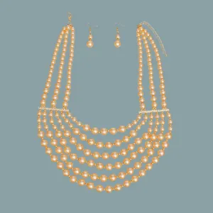 Elegant Multi-Row Pearl Necklace Set