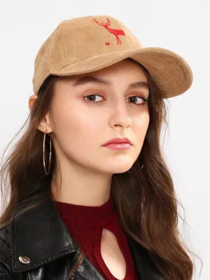 Embroidered Deer Suede Baseball Cap