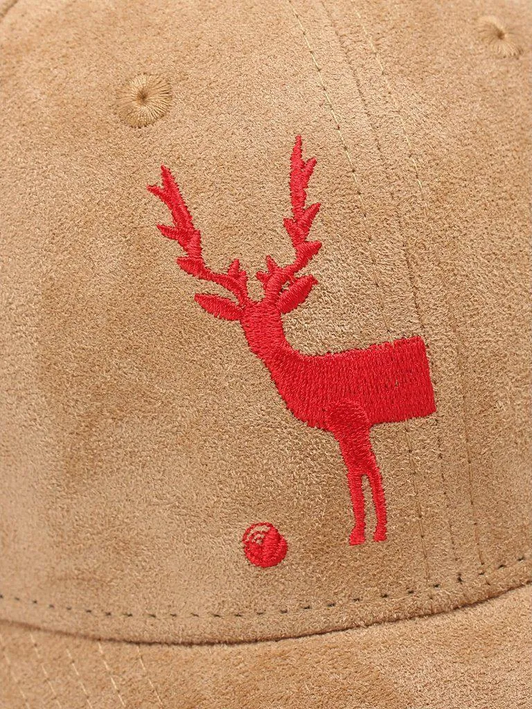 Embroidered Deer Suede Baseball Cap