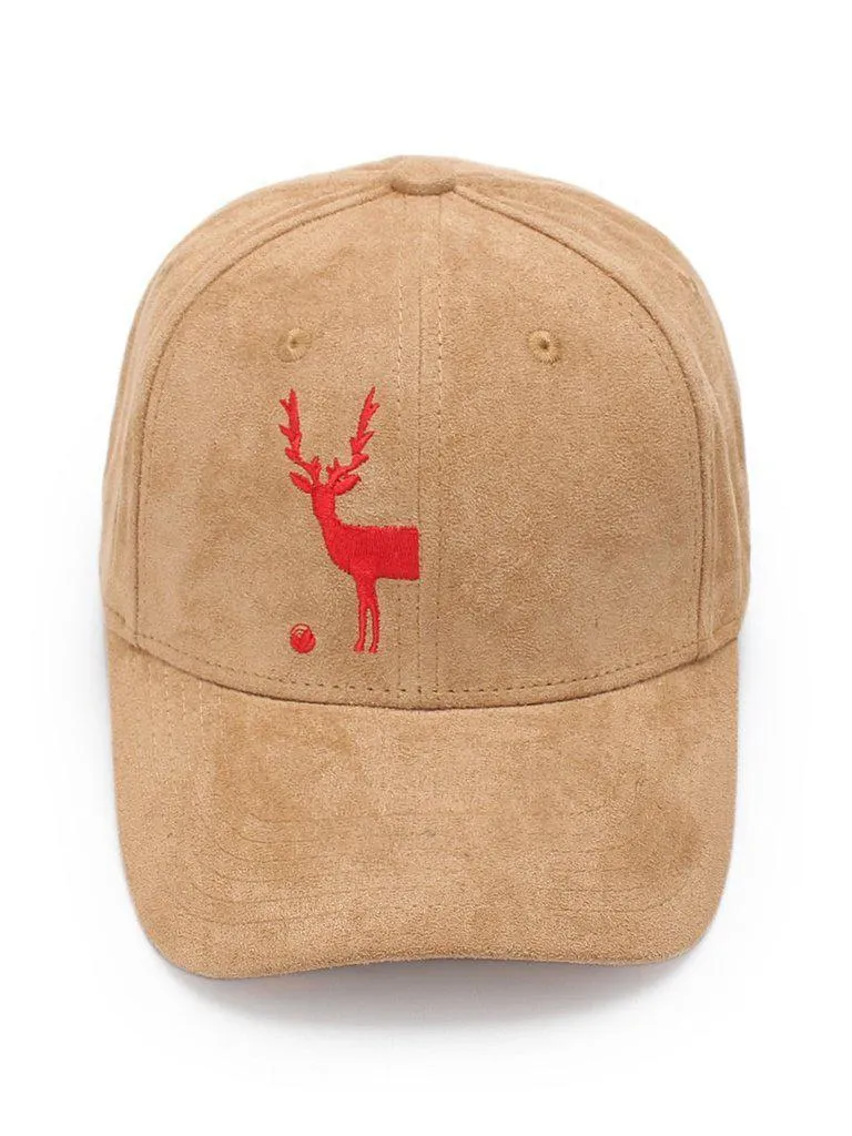 Embroidered Deer Suede Baseball Cap