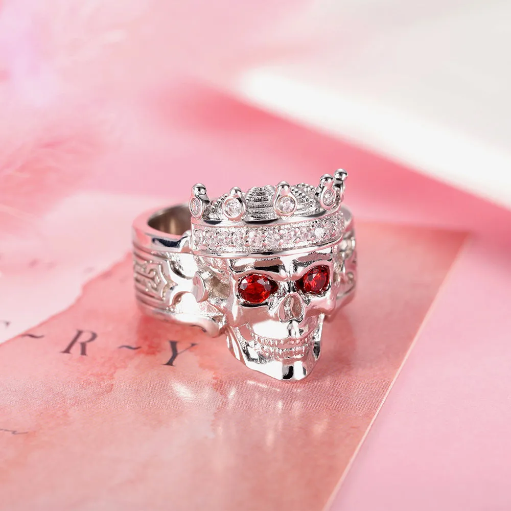 Engraved Skeleton King Ring with Two Birthstone Eye For Halloween Day