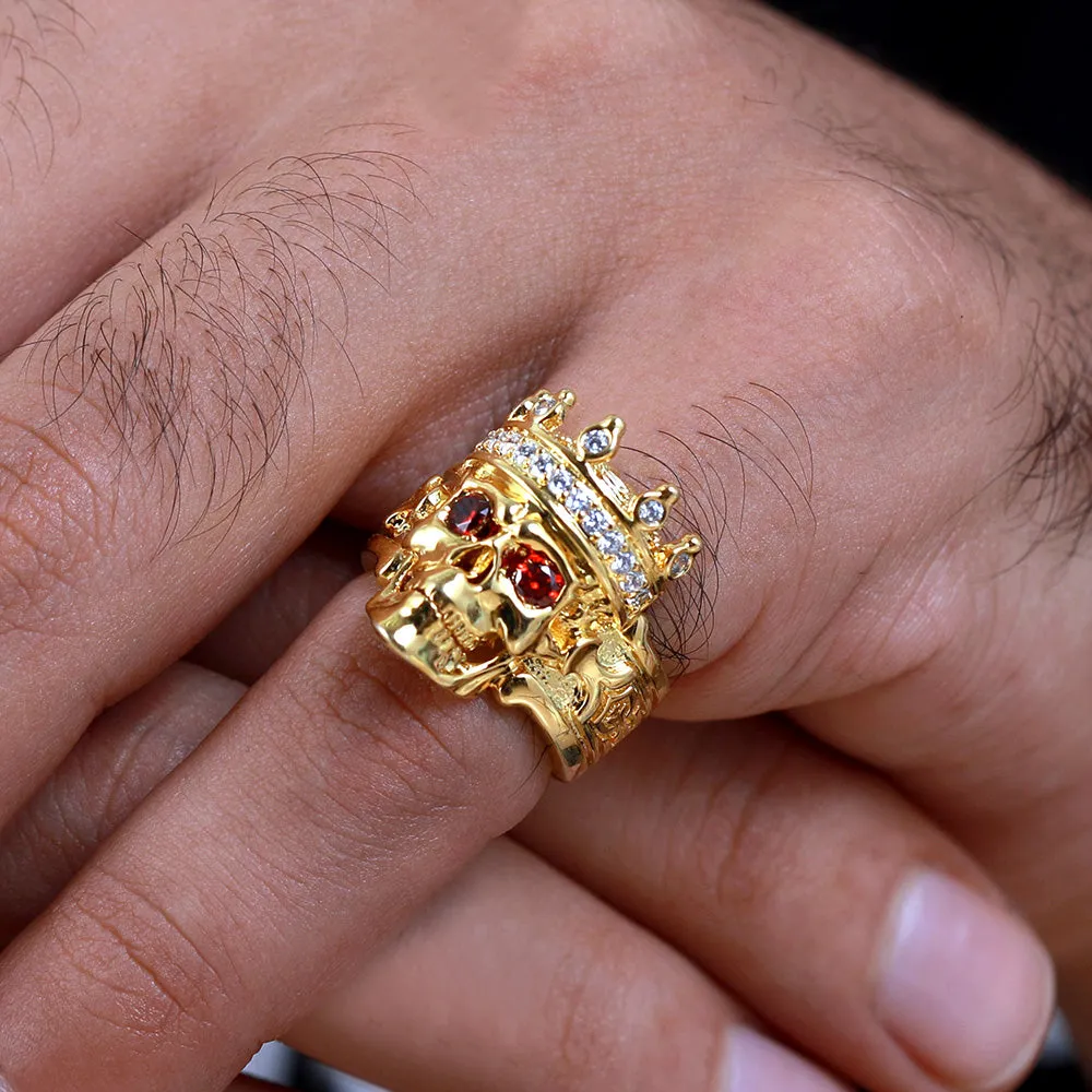 Engraved Skeleton King Ring with Two Birthstone Eye For Halloween Day