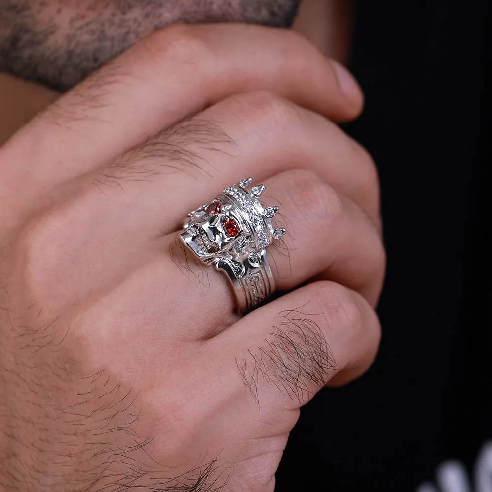 Engraved Skeleton King Ring with Two Birthstone Eye For Halloween Day