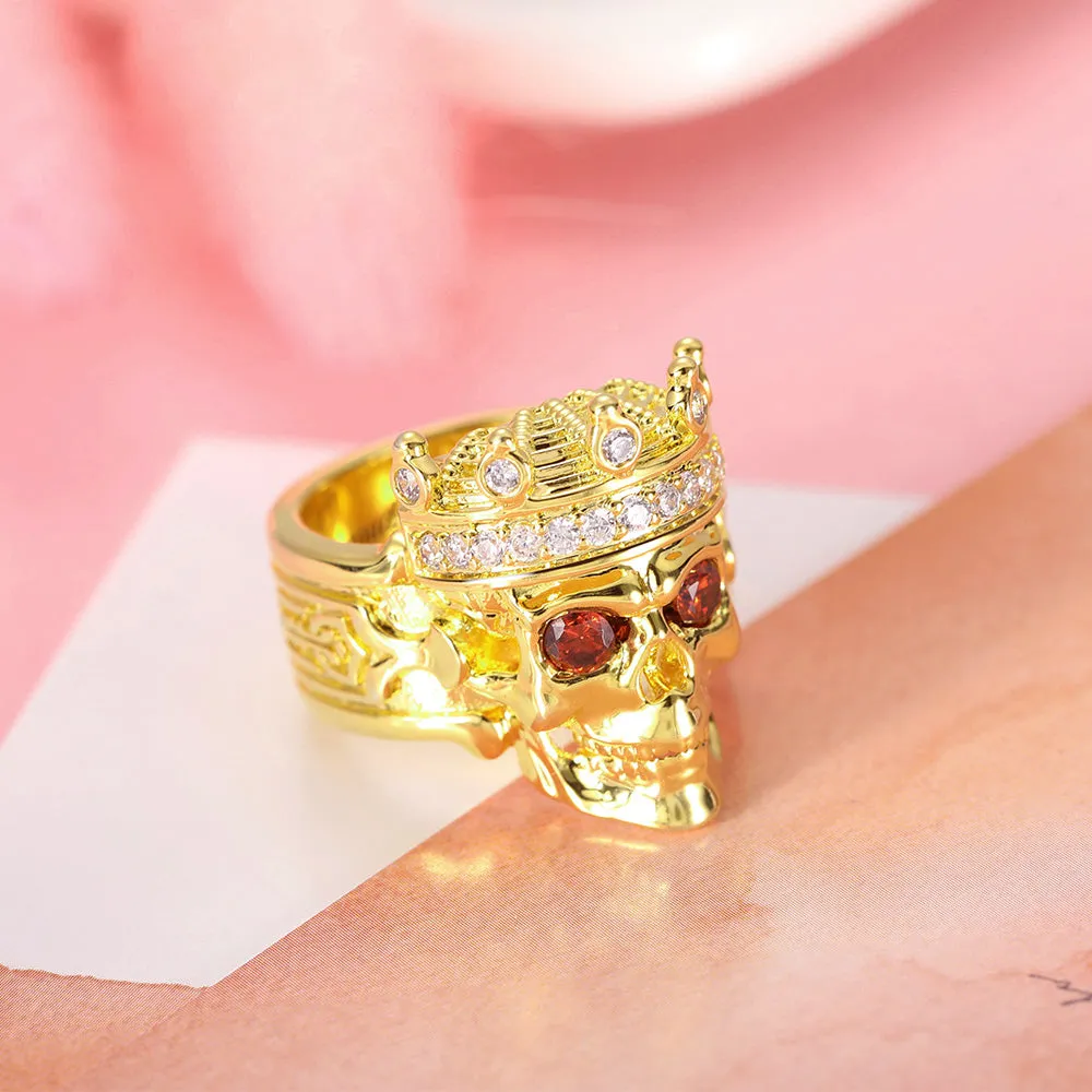 Engraved Skeleton King Ring with Two Birthstone Eye For Halloween Day