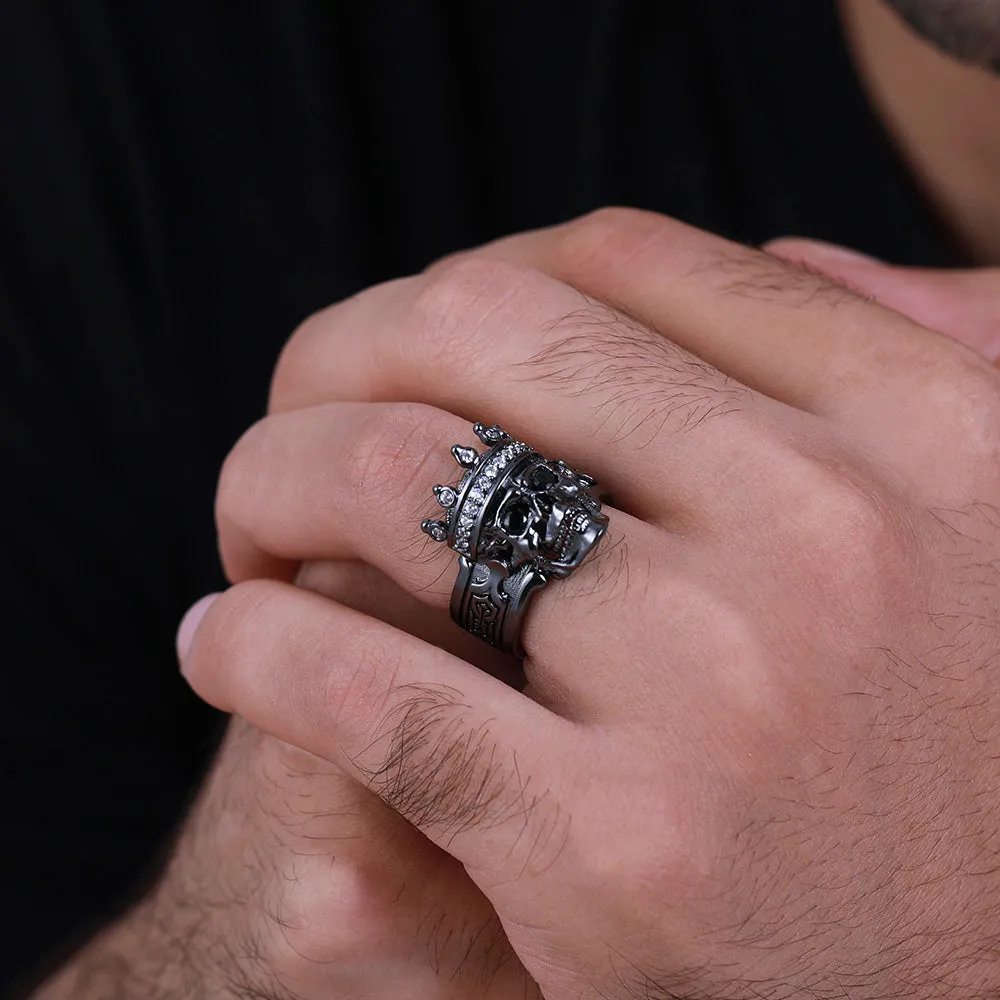 Engraved Skeleton King Ring with Two Birthstone Eye For Halloween Day