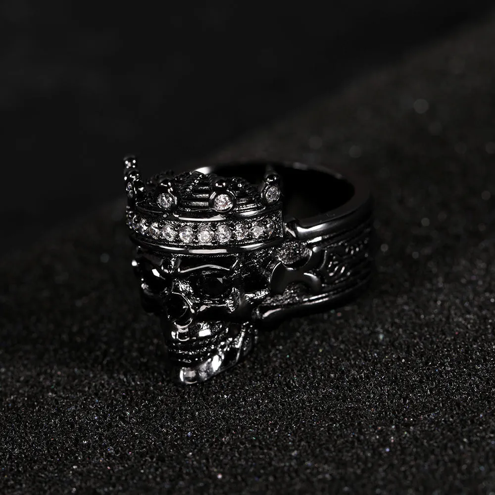 Engraved Skeleton King Ring with Two Birthstone Eye For Halloween Day