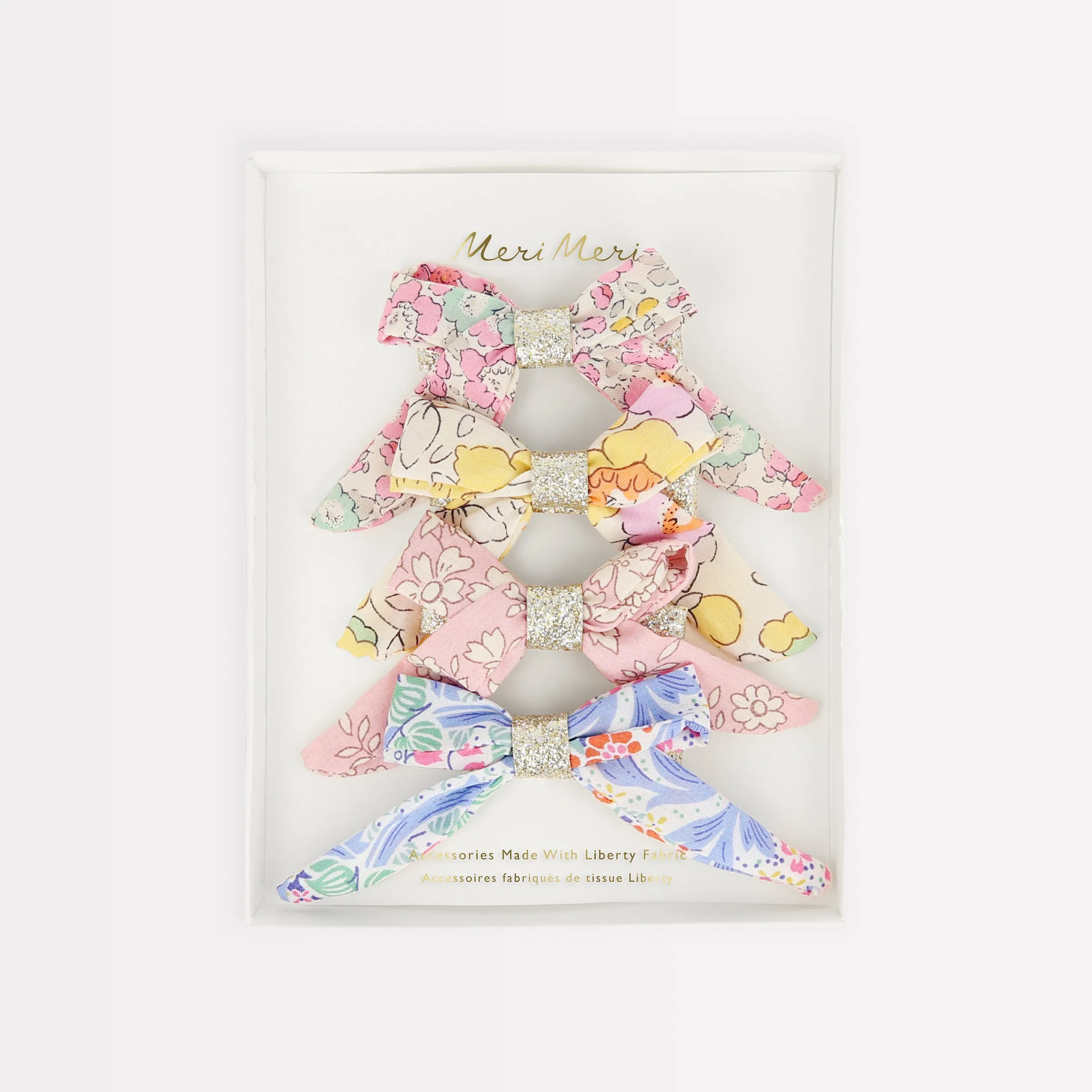 Floral Bow Hair Clips (x 4)