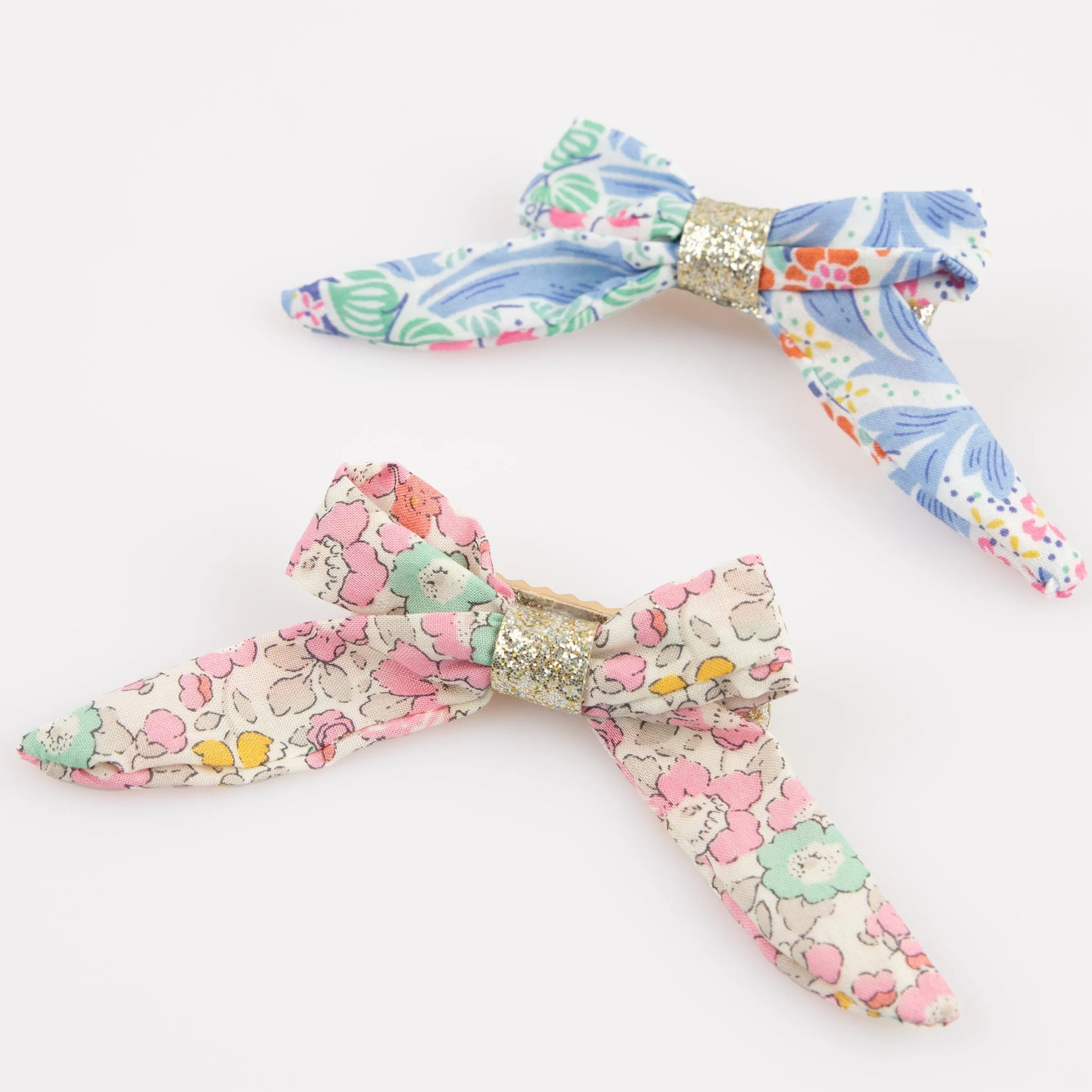 Floral Bow Hair Clips (x 4)