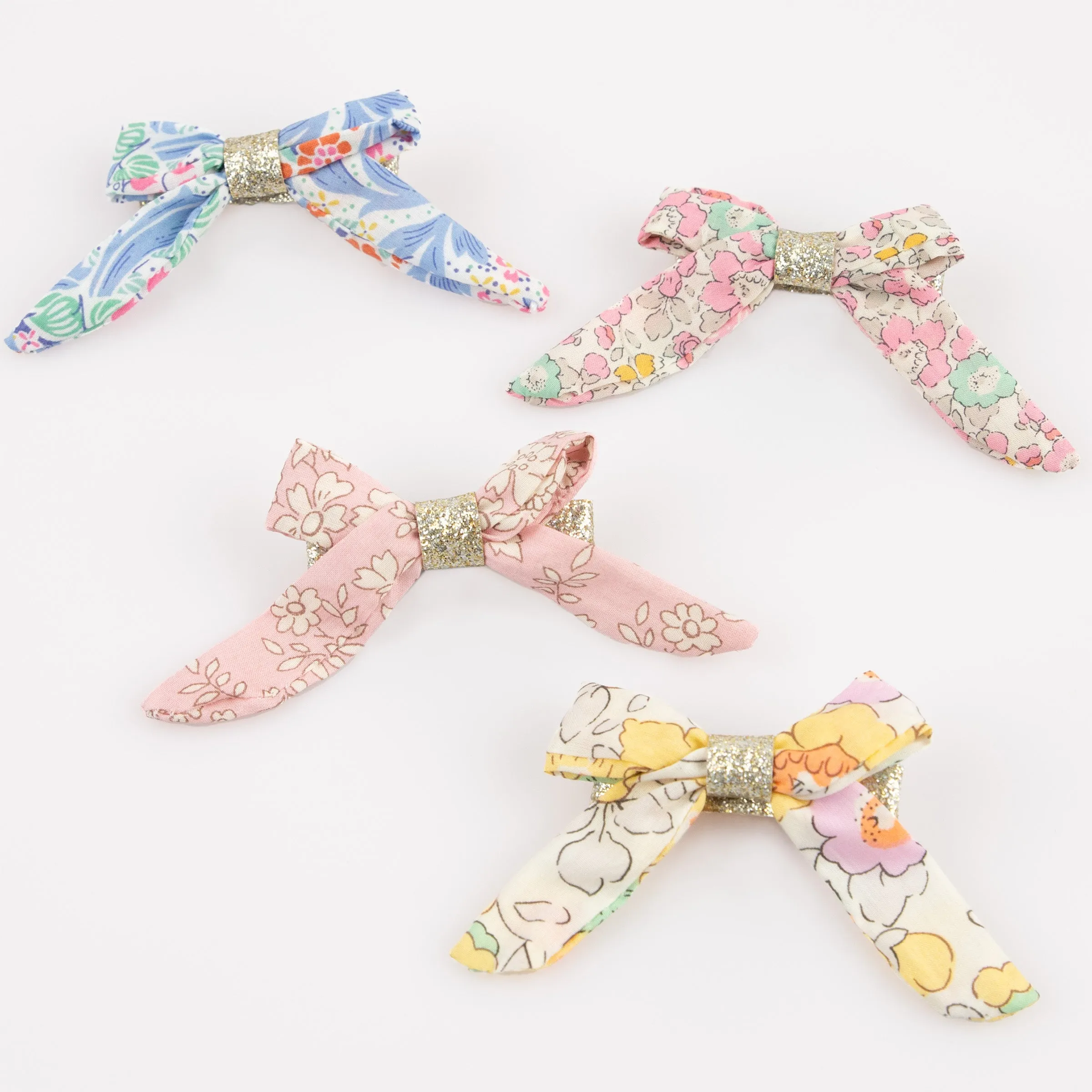 Floral Bow Hair Clips (x 4)