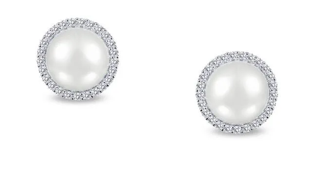 Freshwater Pearl and Simulated Diamond Post Halo Earrings E0235PLP