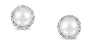 Freshwater Pearl and Simulated Diamond Post Halo Earrings E0235PLP