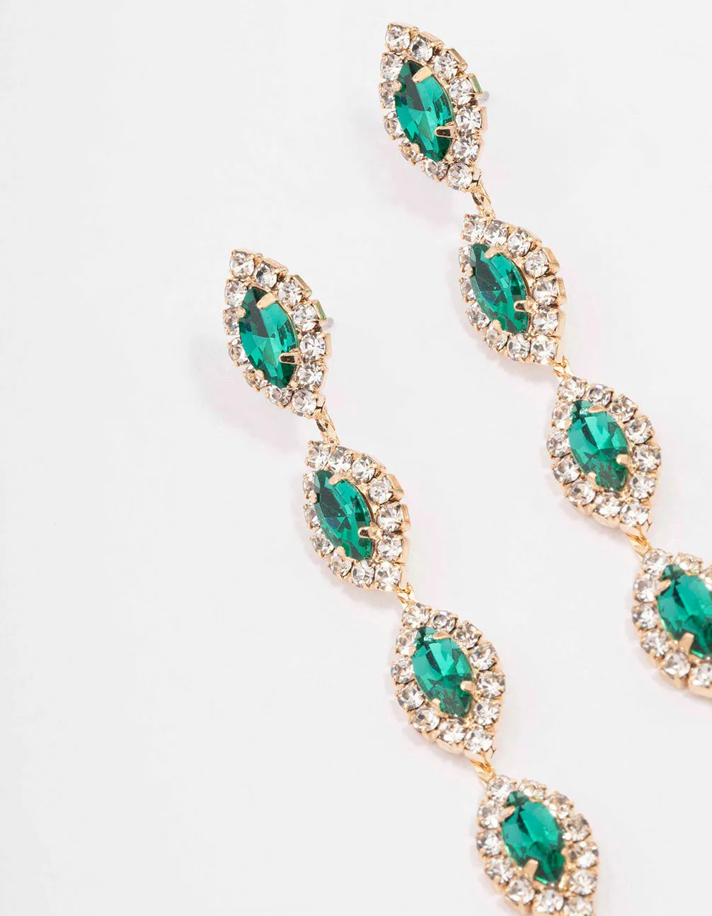 Gold Halo Green Marquise Drop Earrings