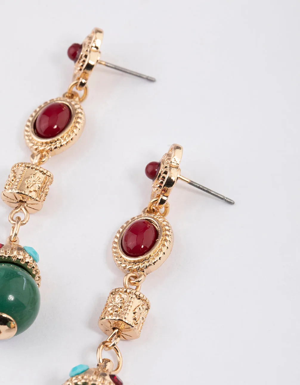 Gold Mixed Jewel Crown Drop Earrings