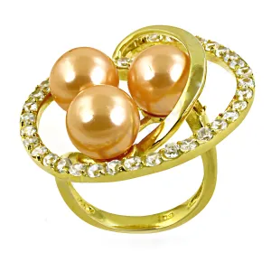 Graceful Glamour: Cubic Zirconia Pink Pearl Silver Gold Plated Ring