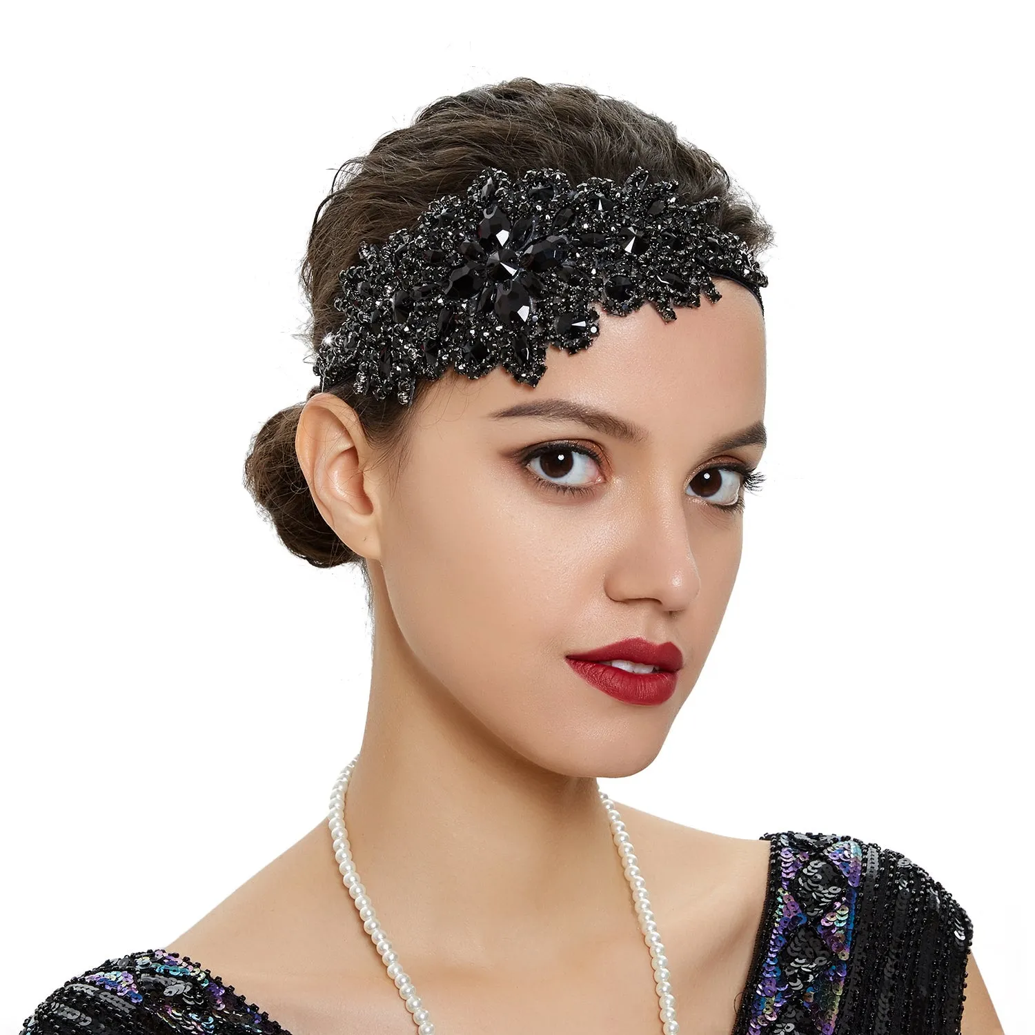 Great Gatsby 1920's Flapper Headdress Fancy Dress - Black (Style 15)