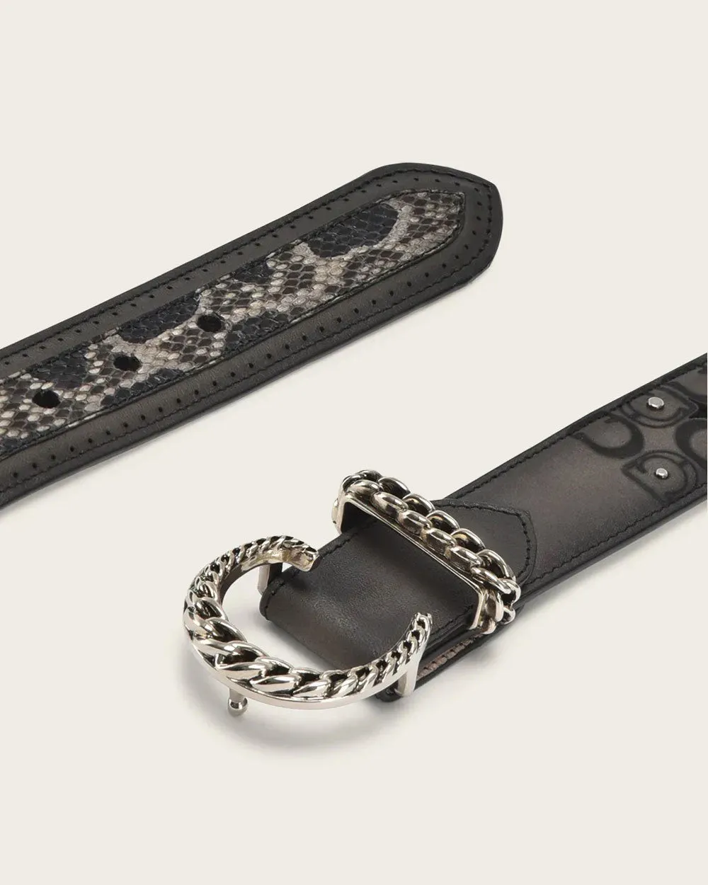 Grey engraved exotic belt