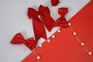 Kamule Christmas Theme Bow with Chain Tassel Hair Clips