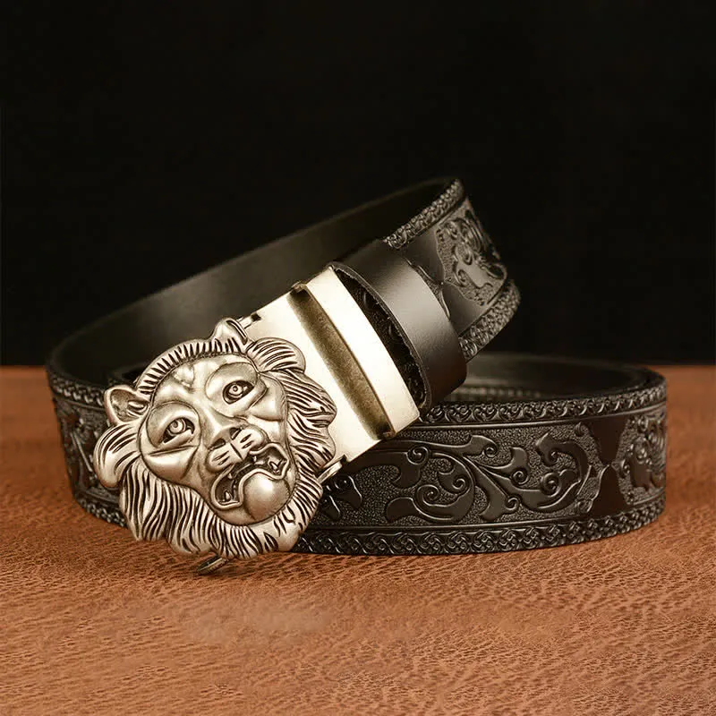 Men's 3D Sculpture Lion Head Leather Belt