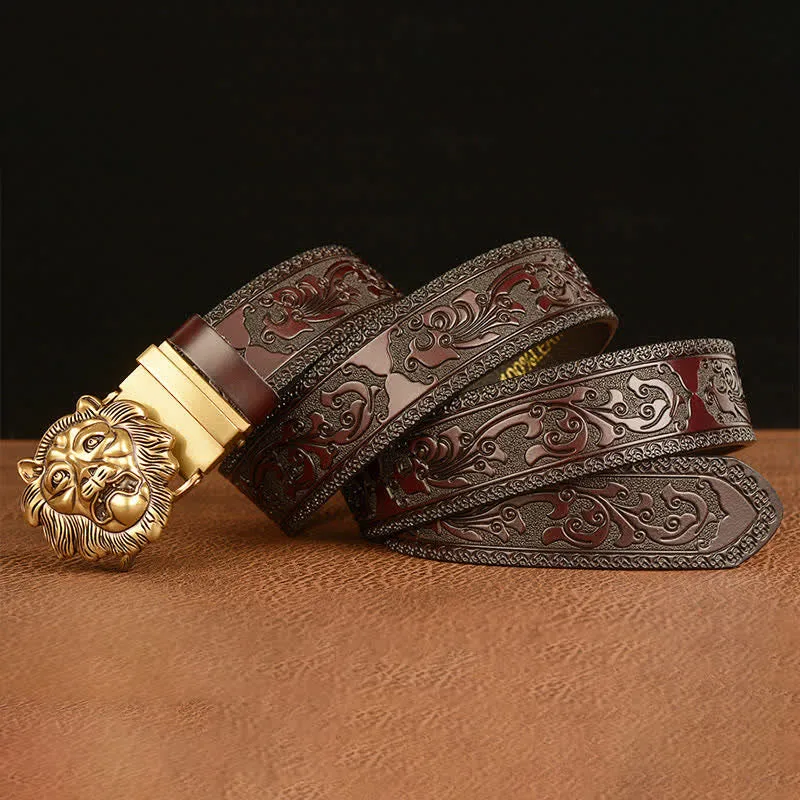 Men's 3D Sculpture Lion Head Leather Belt