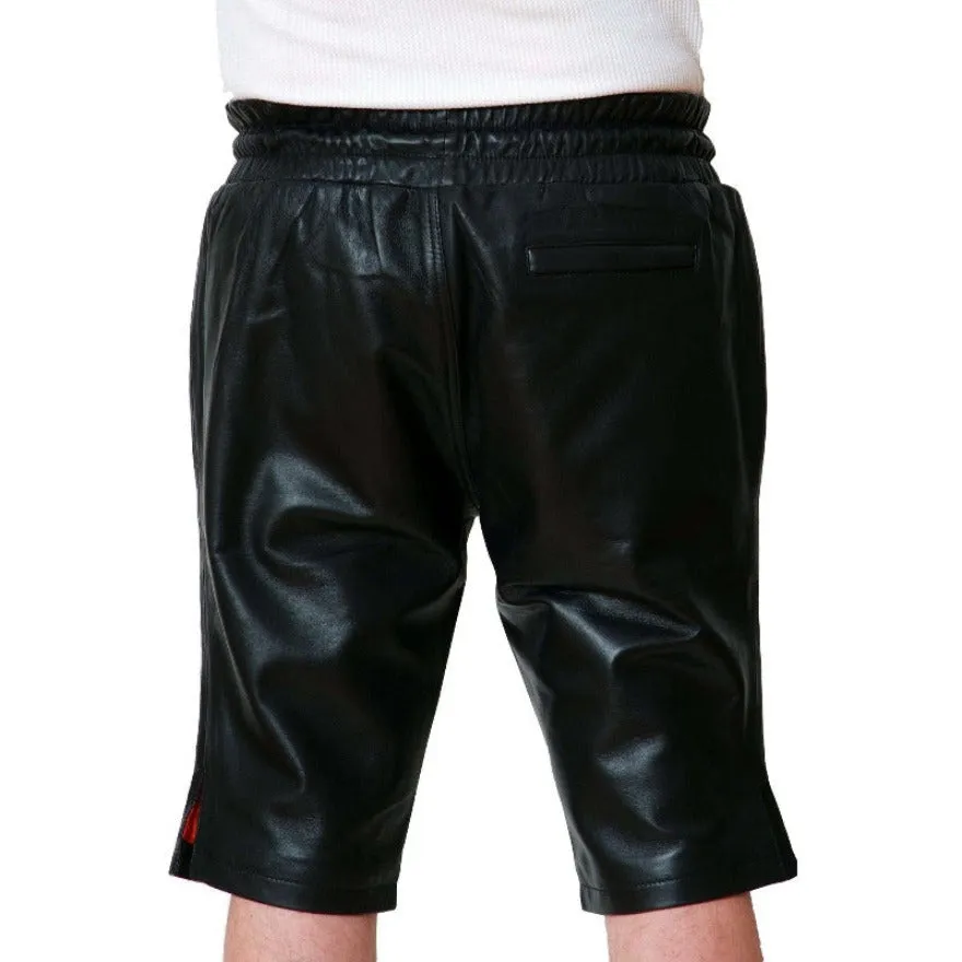 Mens Black Leather Shorts Genuine Nappa Sheepskin