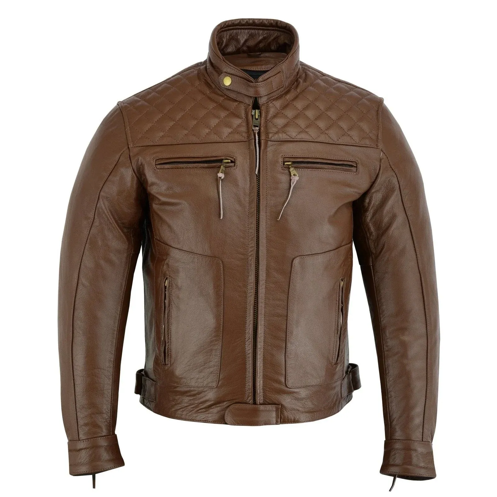 Mens Diamond Black & Brown Leather Motorcycle Jacket Cowhide