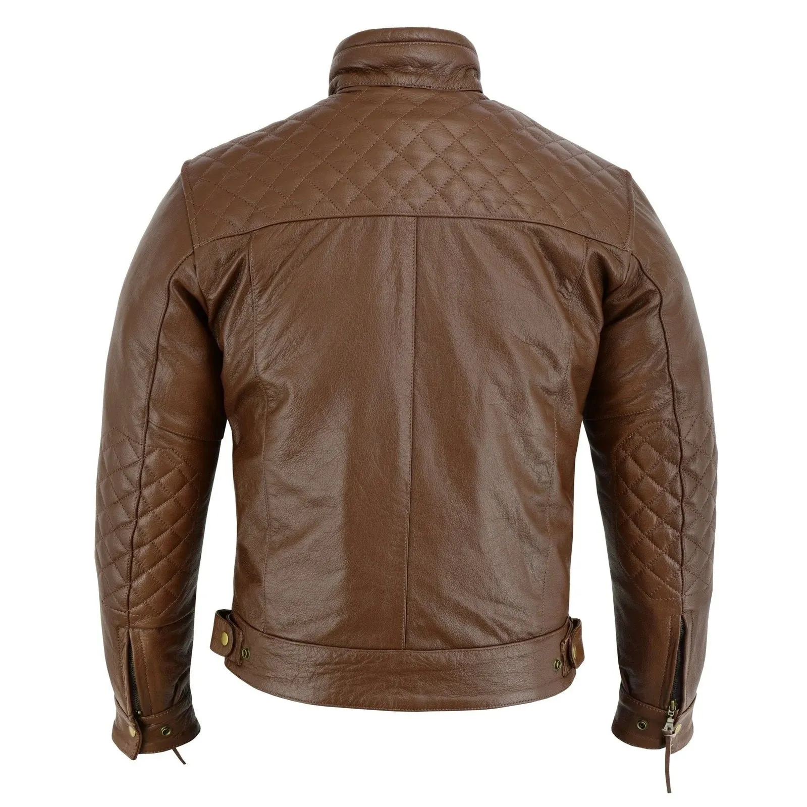 Mens Diamond Black & Brown Leather Motorcycle Jacket Cowhide