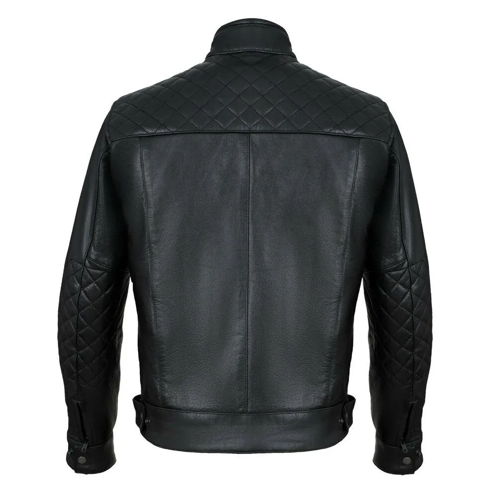 Mens Diamond Black & Brown Leather Motorcycle Jacket Cowhide