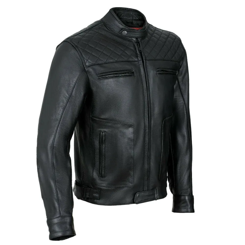 Mens Diamond Black & Brown Leather Motorcycle Jacket Cowhide