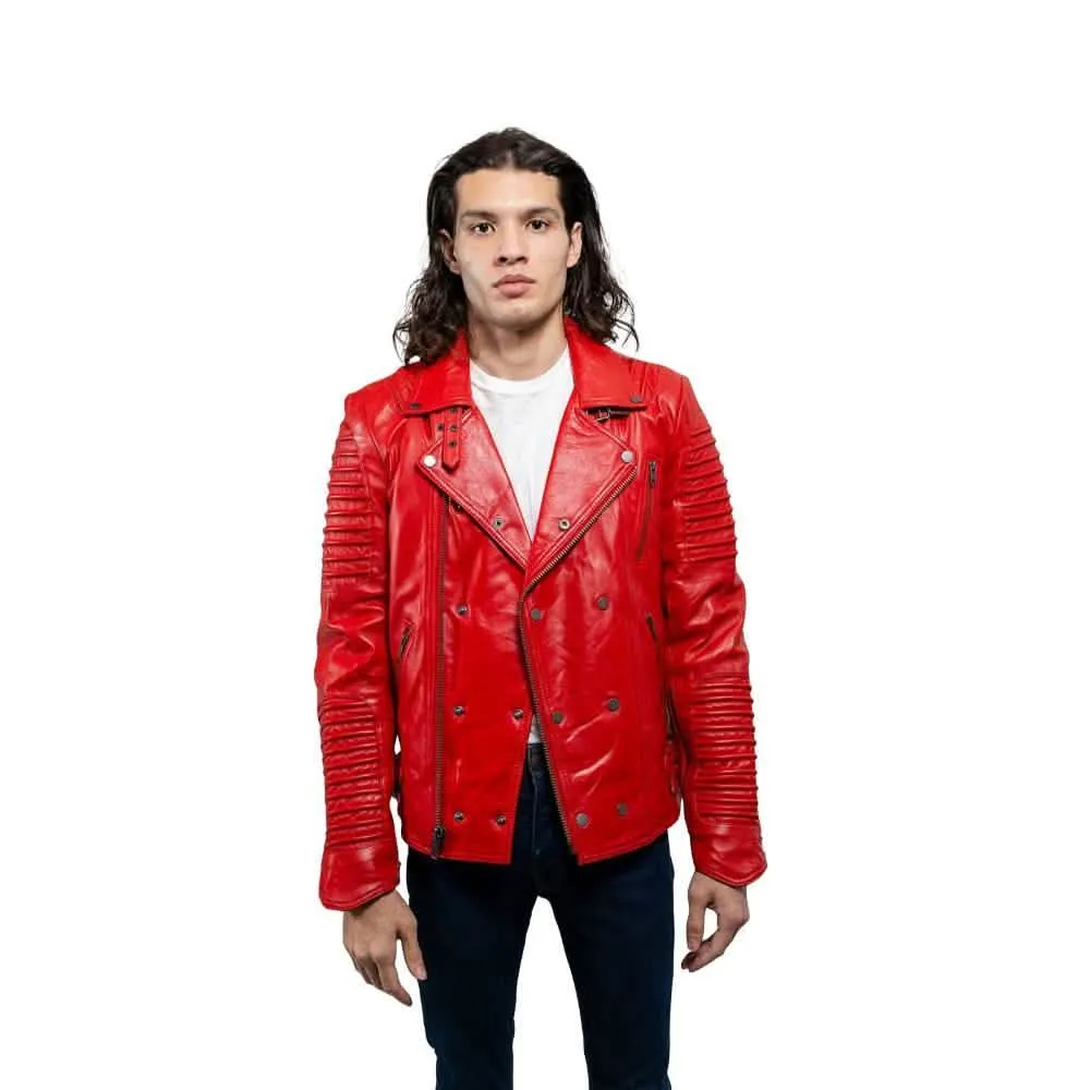 Men's Fire Red Lambskin Leather Jacket - Brooklyn & Queens Collection