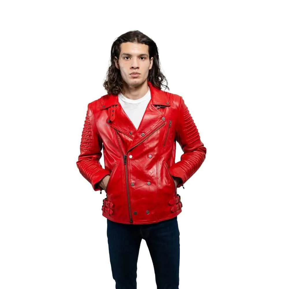 Men's Fire Red Lambskin Leather Jacket - Brooklyn & Queens Collection