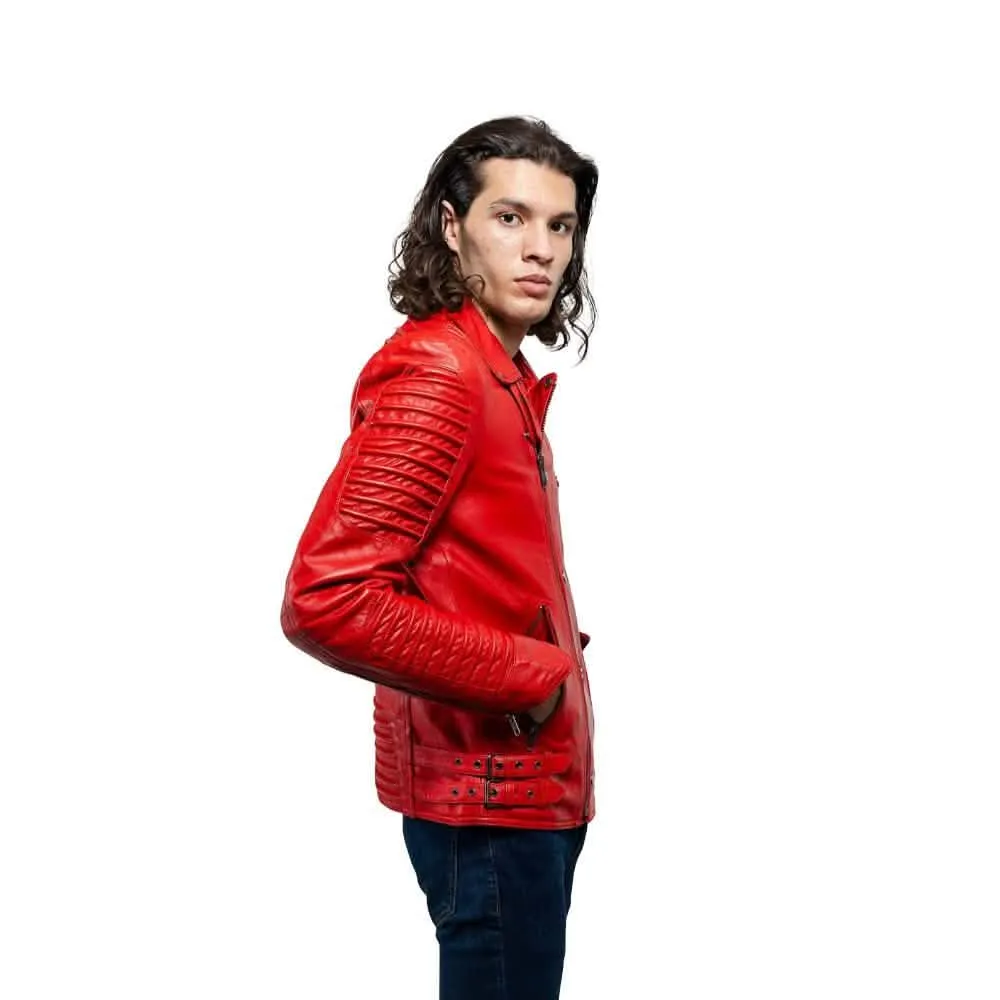 Men's Fire Red Lambskin Leather Jacket - Brooklyn & Queens Collection