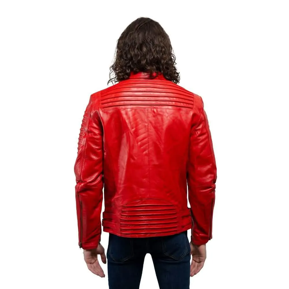 Men's Fire Red Lambskin Leather Jacket - Brooklyn & Queens Collection