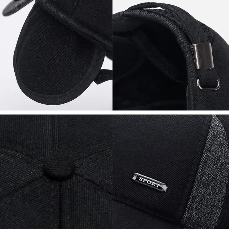 Men's Winter Wool Baseball Cap with Ear Flaps