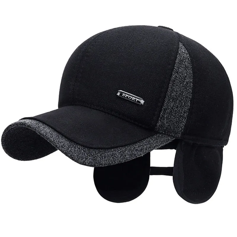 Men's Winter Wool Baseball Cap with Ear Flaps