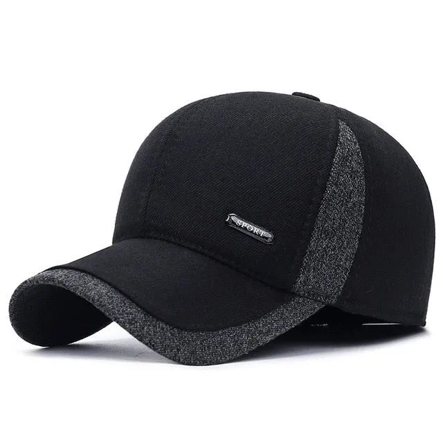 Men's Winter Wool Baseball Cap with Ear Flaps