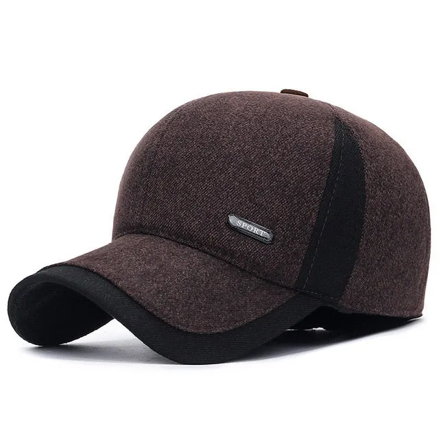 Men's Winter Wool Baseball Cap with Ear Flaps