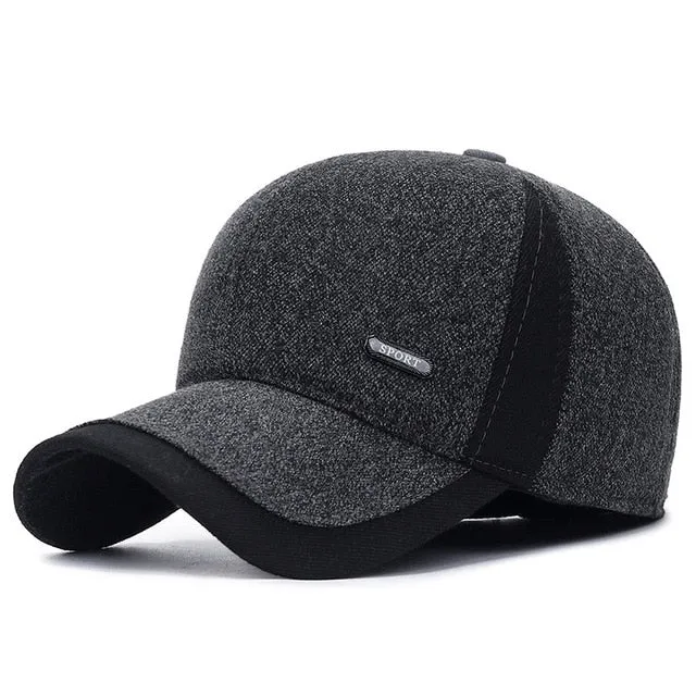 Men's Winter Wool Baseball Cap with Ear Flaps