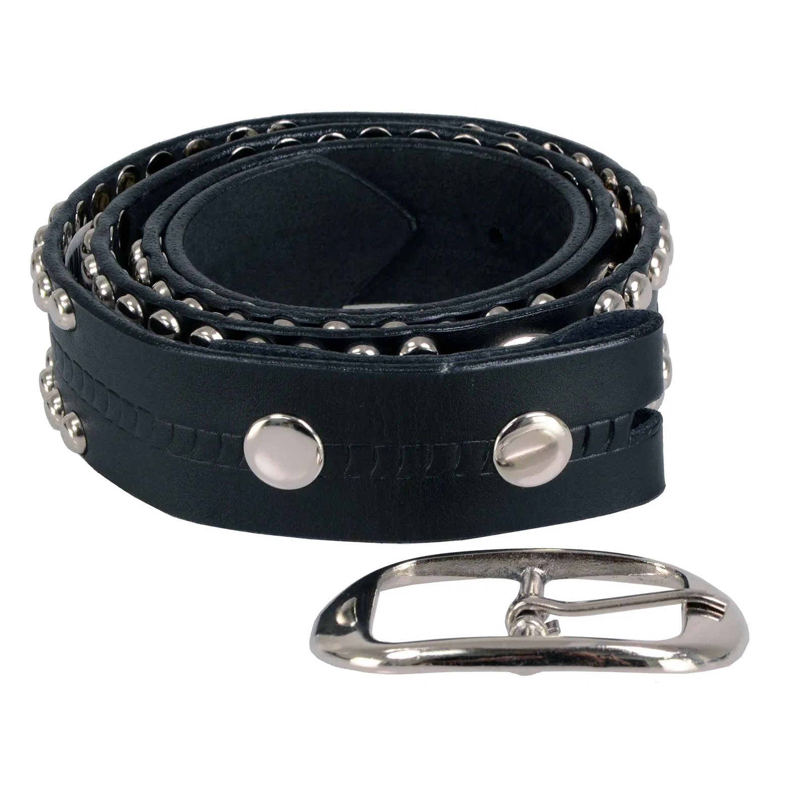 Milwaukee Leather MP7131 Men's Chrome Studded & Star Emblem Black Leather Belt w/ Interchangeable Buckle -1.5 in Wide